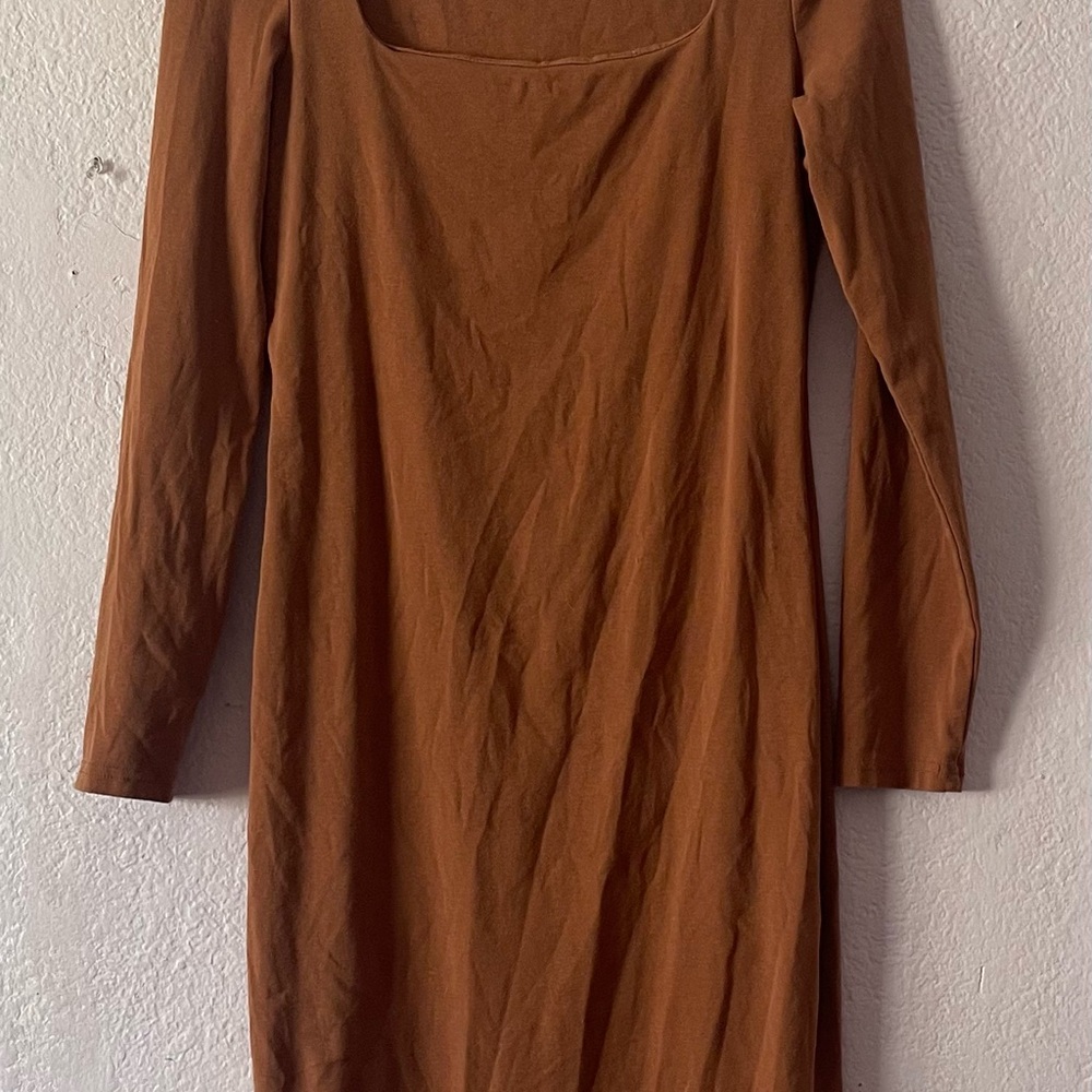 Handmade Elegant Brown Long Sleeve Dress